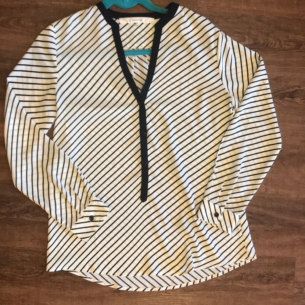 Black and white striped blouse, long sleeves